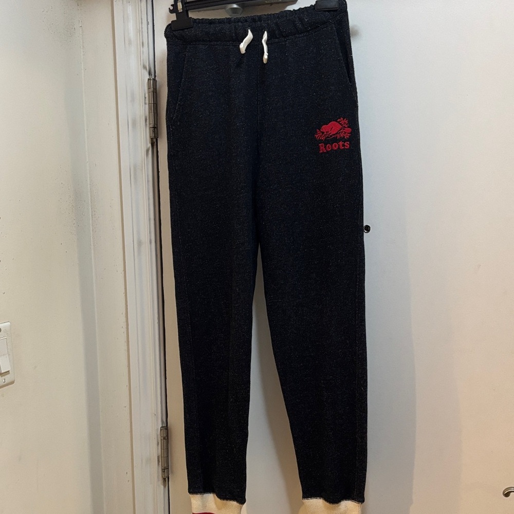 Roots Black Joggers with Red Emblem